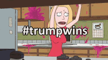 a cartoon of a woman with #trumpwins written on the bottom