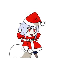 a cartoon character dressed as santa claus is holding a bag of presents .