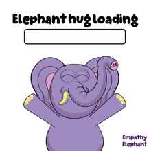 a cartoon of an elephant hugging another elephant with the words elephant hug loading above it