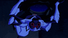 a cartoon character with a blue tail is holding a white object