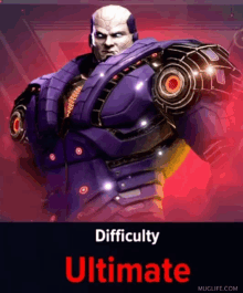 a man in a purple suit with the words difficulty ultimate above him