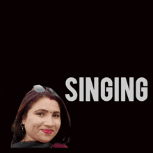a woman stands in front of a black background with the words excellent singing
