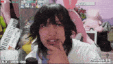 a girl sitting in a pink chair with the words chat read $ 10 at the bottom