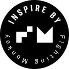 a black circle with a white m in the middle and the words `` inspire by flying monkeys '' around it .
