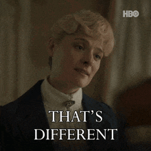 a woman in a suit says that 's different on a screen