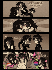 a comic strip shows a girl kissing another girl