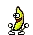 a pixel art of a banana with arms and legs and a red mouth .