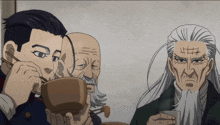 a man with a beard is drinking from a cup