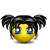 a yellow smiley face with two pigtails and sunglasses on a white background .