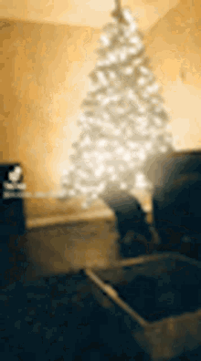 a blurry photo of a christmas tree in a living room