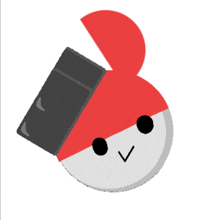 a cartoon drawing of a red and white object with a smiley face on it