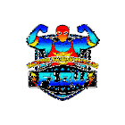 a fantastic league of wrestling logo with a wrestler in a mask
