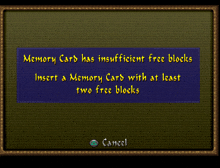 a screen that says memory card has insufficient free blocks