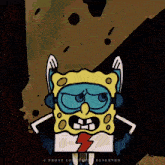 a cartoon of spongebob wearing headphones and a lightning bolt on his chest is copyrighted by frost