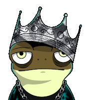 a frog wearing a crown and a chain