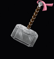a stick with lightning coming out of it and a pink ribbon around it
