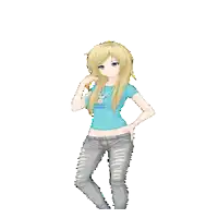 a pixel art of a girl wearing a blue shirt and jeans