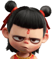 a cartoon character with a red g on his forehead looks angry