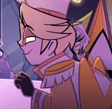 a cartoon character with a crown on his head is smiling and looking out a window