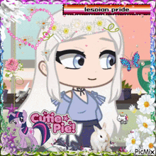 a picture of a girl with a flower crown and the words lesbian pride on the top