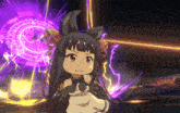 a cartoon character with a purple circle behind her