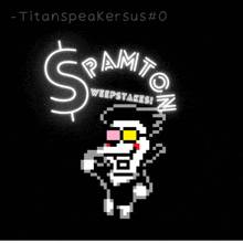 a logo for spamton weepstakes with a cartoon character on it