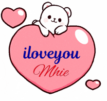 a teddy bear is sitting on top of a pink heart that says i love you mnie