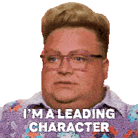 a man wearing glasses and a sweater says i 'm a leading character