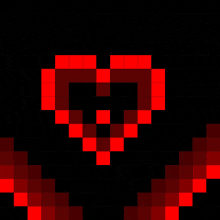 a pixel art of a red heart with a black background .