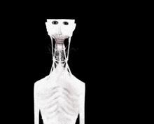 a skeleton with a mouth open and the words `` why did you leave me here '' written below it .