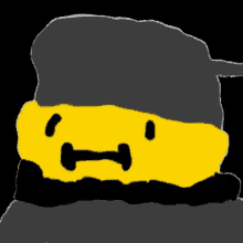 a drawing of a ninja with a yellow face and a gray hat