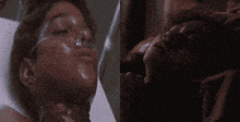 a close up of a woman laying in a hospital bed with oxygen tubes in her nose