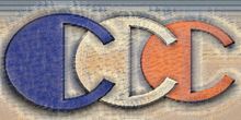 a blue white and orange logo that says ccc