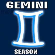 a sign that says gemini season with two penguins behind it