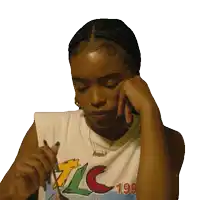 a woman wearing a white t-shirt that says tlc 199