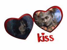 a couple of hearts with the word kiss on the bottom right