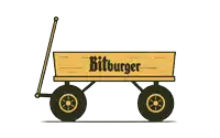 a wagon full of beer bottles with the word bitburger on it