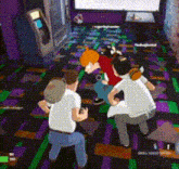 a group of people playing a video game in a room