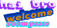 a sign that says hai bro welcome room peace on it