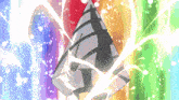 a cartoon drawing of a pyramid with a rainbow background