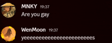 a screenshot of a conversation with mnky and wenmoon