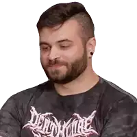 a man with a beard is wearing a black shirt that says " deadlyhore "