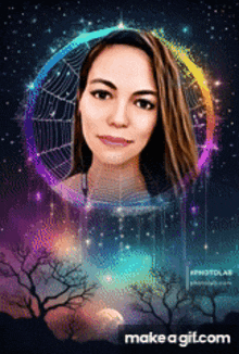 a picture of a woman in a dream catcher with the words make a gif.com below it