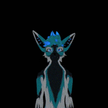 a drawing of a fox with blue eyes and blue horns