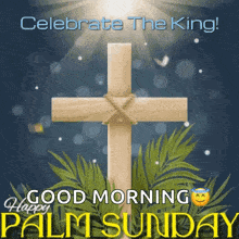 a cross with a rope around it is on a palm sunday card