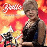 a woman is sitting in front of a microphone with the name briella on the top