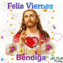a picture of jesus with the words feliz viernes dios te bendiga