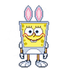 a pixel art drawing of spongebob squarepants with a bow on his head .