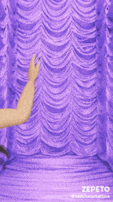 a purple curtain with the word zepeto at the bottom