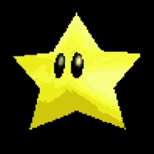 a pixel art of a yellow star with two black eyes